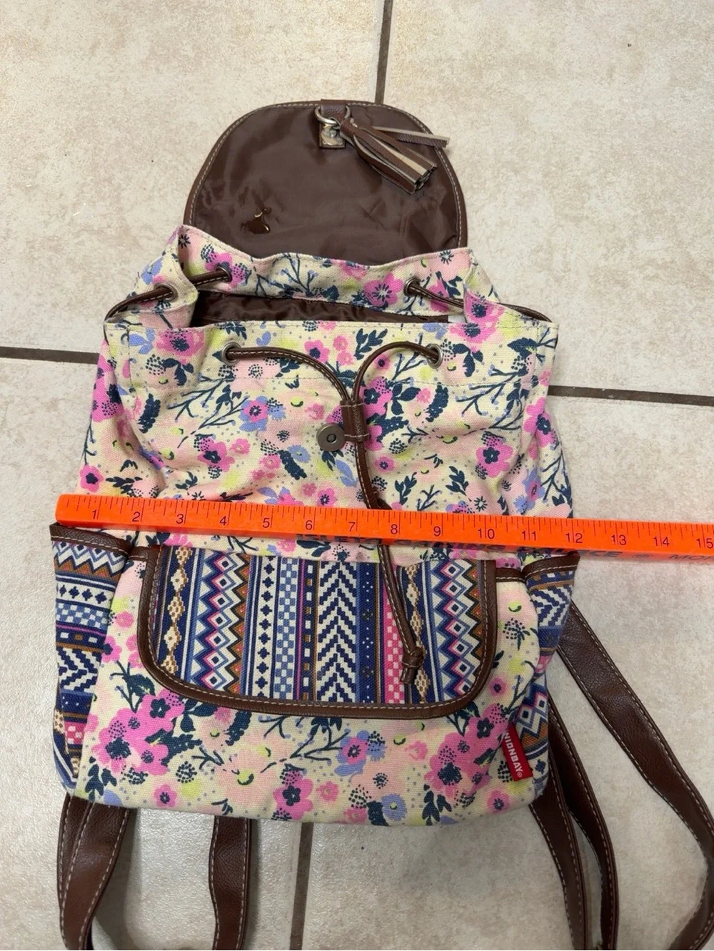 UNIONBAY 1981 Boho Floral Geometric Canvas Backpack Brown